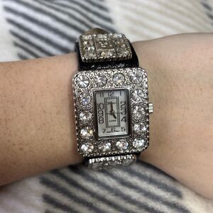Platinum Silver Rhinestone Western Buckle Women’s Statement Watch (Nonworking)